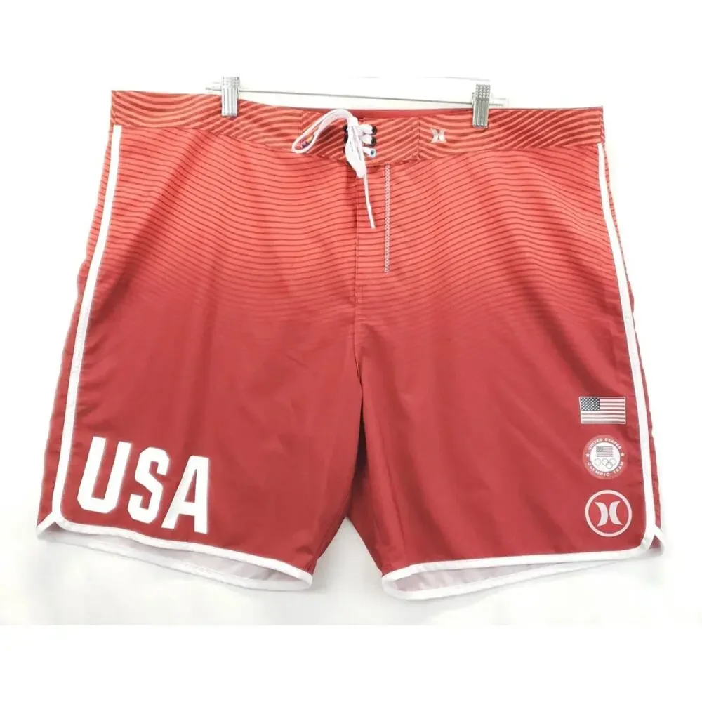 Hurley United States Olympic Team Swim Board Shorts Mens 44 Red Stretch Phantom